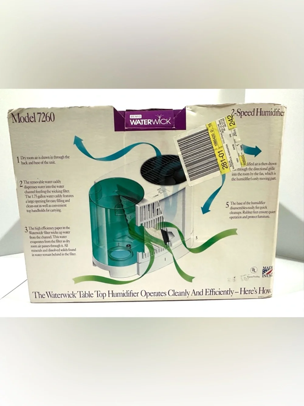 Brand New Vintage 1993 Bemis Waterwick Humidifier 7260 2 Speed 2 Gallon 28 Hrs - Picture 4 of 6